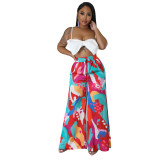 Women's Fashion Casual Graphic Print Wide Leg Pants With Pockets