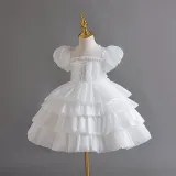 Girls Organza Puff Sleeve Cake Dress Children's Performance Birthday Fluffy Princess Dress