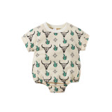 Baby Clothes Summer Short-Sleeved Triangle Romper Cow Head Print Baby Jumpsuit