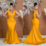 Women Solid V-Neck Sleeveless Pleated Maxi Dress