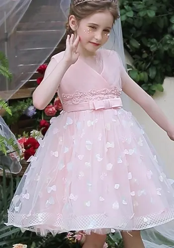 Girls Summer Mesh Princess Dress Butterfly Embroidery Mesh Dress Children's Flower Girl Show Dress