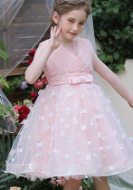 Mädchen Sommer Mesh Prinzessin Kleid Schmetterling Stickerei Mesh Kleid Kinder Blumenmädchen Show Kleid