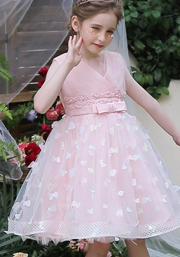 Vestido de princesa de malla de verano para niñas, vestido de malla con bordado de mariposa, vestido de espectáculo de flores para niñas