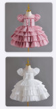 Girls Organza Puff Sleeve Cake Dress Children's Performance Birthday Fluffy Princess Dress