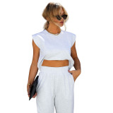Women's Clothing Fashion Casual Solid Two Piece Pants Set