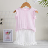 Summer Baby Girl Ruffle Flying Sleeve T-Shirt Shorts Set Trendy Cute Sleeveless Top 2-Piece Set