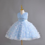 Girls Summer Mesh Princess Dress Butterfly Embroidery Mesh Dress Children's Flower Girl Show Dress