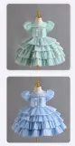 Girls Organza Puff Sleeve Cake Dress Children's Performance Birthday Fluffy Princess Dress