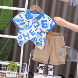 Kids Boys Summer Turndown Collar Short Sleeve All Over Print Tops Shorts Casual Baby Summer Clothes