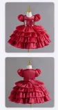 Girls Organza Puff Sleeve Cake Dress Children's Performance Birthday Fluffy Princess Dress