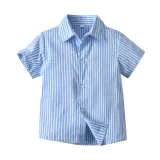 Boys Gentleman Suit Short Sleeve Striped Bow Tie Shirt Royal Blue Overalls Children's Day Clothing