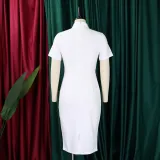 Women's Fashion Short Sleeve Lace-Up Slim Pencil Vocation Chic Dress