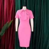 Women's Fashion Short Sleeve Lace-Up Slim Pencil Vocation Chic Dress
