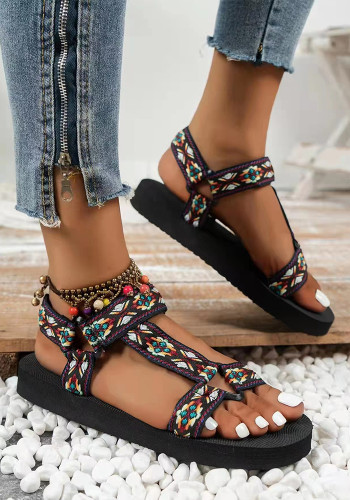 Plus Size Sandals Summer Thin Sole Beach Shoes Ethnic Velcro Women's Shoes