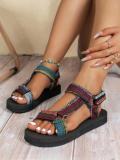 Plus Size Sandals Summer Thin Sole Beach Shoes Ethnic Velcro Women's Shoes