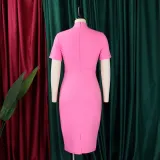Women's Fashion Short Sleeve Lace-Up Slim Pencil Vocation Chic Dress