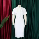 Women's Fashion Short Sleeve Lace-Up Slim Pencil Vocation Chic Dress
