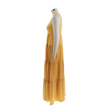 Women's Cascading Ruffles Dress Sleeveless Slip Round Neck Swing Dress