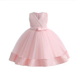 Children's jacquard fabric pearl dress flower girl wedding dress lace tutu skirt six one piano performance skirt