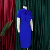 Women's Fashion Short Sleeve Lace-Up Slim Pencil Vocation Chic Dress
