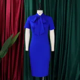 Women's Fashion Short Sleeve Lace-Up Slim Pencil Vocation Chic Dress