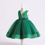 Children's jacquard fabric pearl dress flower girl wedding dress lace tutu skirt six one piano performance skirt
