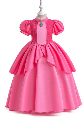 Girls dress skirt cosplay princess dress lace Patchwork puff sleeve children's dress