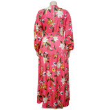 Autumn Plus Size Wrap Floral Long Maxi Dress
