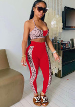 Women Print Crop Top and Pant Two-Piece Set