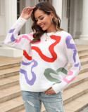 Autumn And Winter Fashion Round Neck Knitting Shirt Geometric Loose Pullover Sweater