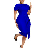 Africa Plus Size Women's Summer Short Sleeve SOLid Chic Elegant Bodycon Career Dress