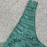 Green Gradient Sequins V Neck Sleeveless Evening Dress Sexy Mermaid Party Dress