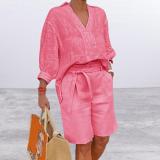 Summer Linen Women's Fashion Casual Suit Women's Loose Two-Piece Shorts For Women