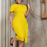Africa Plus Size Women's Summer Short Sleeve SOLid Chic Elegant Bodycon Career Dress