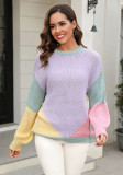 Autumn Winter Sweater Women's Fashion Knitting Round Neck Patchwork Fashion Pullover Sweater