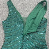 Green Gradient Sequins V Neck Sleeveless Evening Dress Sexy Mermaid Party Dress