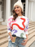 Autumn And Winter Fashion Round Neck Knitting Shirt Geometric Loose Pullover Sweater