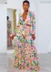 Sexy Printed Pleated Long Sleeve Lace-Up Top Wide Leg Pants Plus Size Two-Piece Set