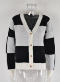 Autumn And Winter Women's Cardigan Sweater Plaid Patchwork Knitting Shirt Jacket