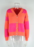 Autumn And Winter Women's Cardigan Sweater Plaid Patchwork Knitting Shirt Jacket