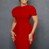 Africa Plus Size Women's Summer Short Sleeve SOLid Chic Elegant Bodycon Career Dress