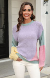Autumn Winter Sweater Women's Fashion Knitting Round Neck Patchwork Fashion Pullover Sweater