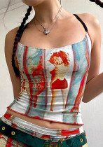 Moda Vintage Print CamisOLe Ropa exterior femenina Camiseta sin mangas básica con espalda baja