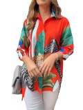 animal print positioning flower leopard print Chic long sleeved shirt for women