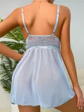 Blue Lace Mesh See Through Babydoll Lingerie Set