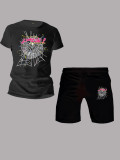 Plus Size Printed T-shirt Set Casual Sleeve Shorts Set
