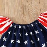 Flag printed top Denim shorts girls' two-piece set