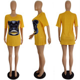Women's summer fashion style cartoon printed shirt Dress