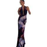 Women's Digital Printing Sexy Drop Neck Long Maxi Dress
