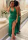 Sexy Slim Fit Dress V-Neck Halter Neck Split Maxi Dress